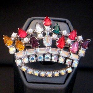 Vintage B David Crown Pin beautiful colors teardrop, baguette & aurora borealis